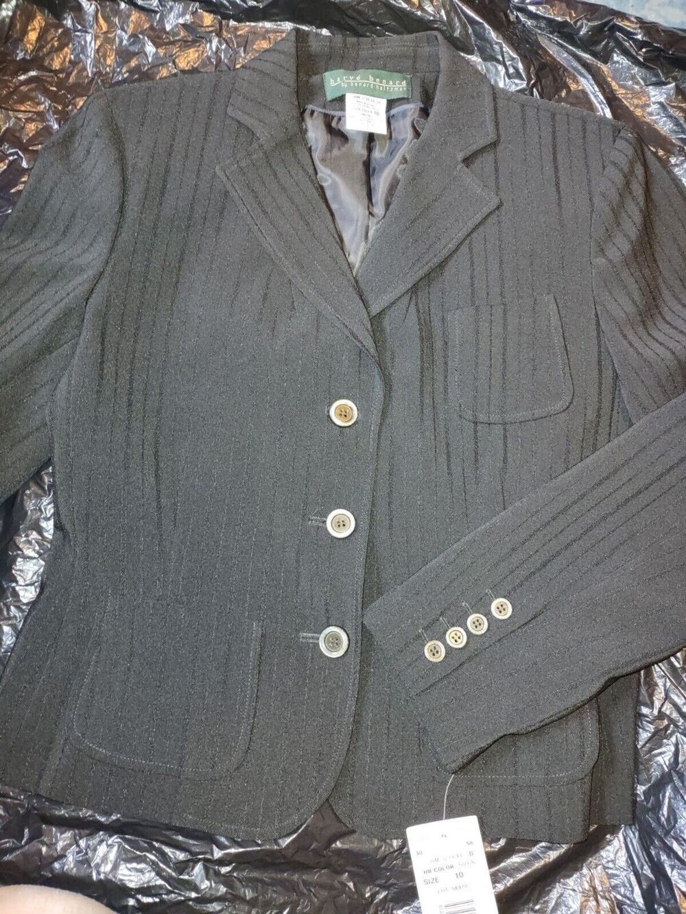 NWT Sz 10 Vintage Women’s Black On Black Striped Blazer Stretch